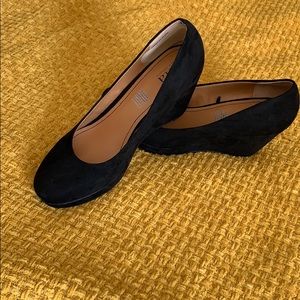 ANA suede black wedge heels